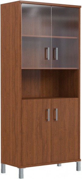 Шкаф высокий с малыми стеклянными и глухими дверьми B 430.10 Орех Гарда 900х450х2054 в Балашихе 